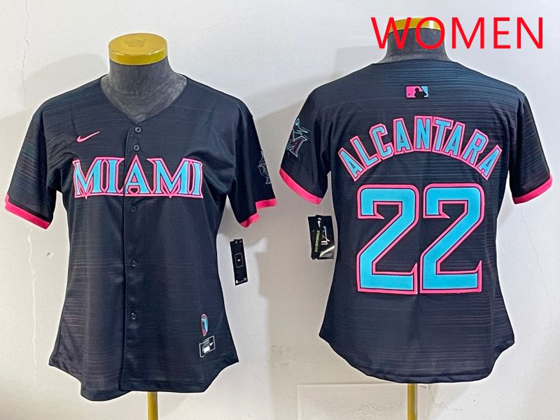 Women Miami Marlins #22 Alcantara Black Joint Name Nike MLB Jersey style 1